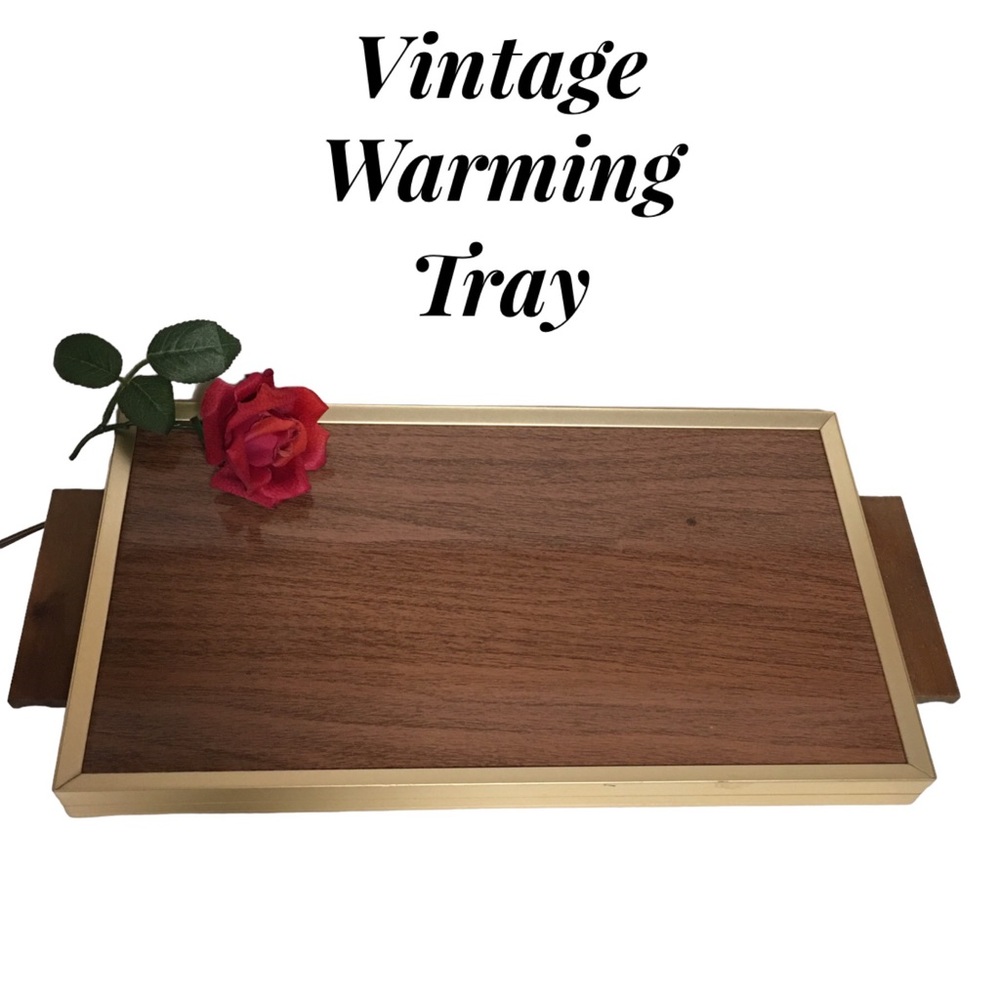 Vtg Cornwall Electric Tray Faux wood W/ handles 70’s Model 1418 EUC